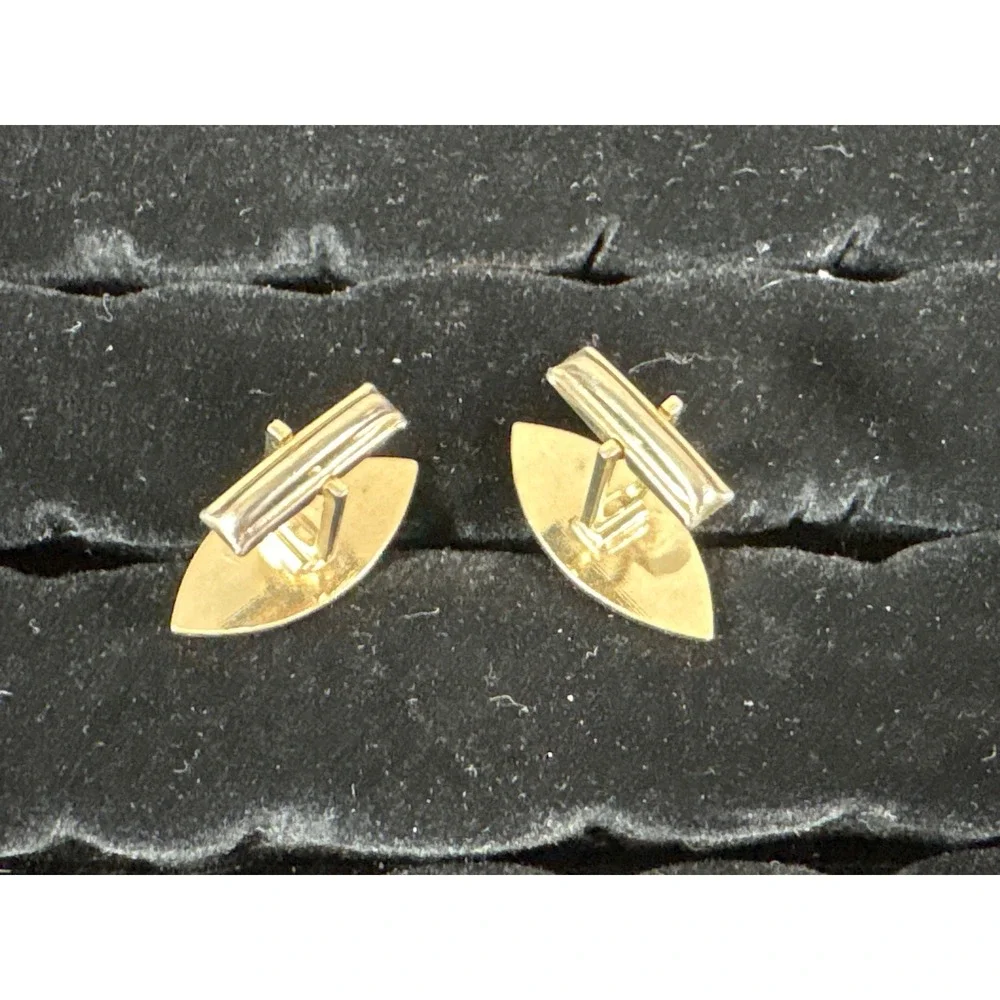 Vintage Gold Tone Marquise Textured Cufflinks with Amber Stone Accents